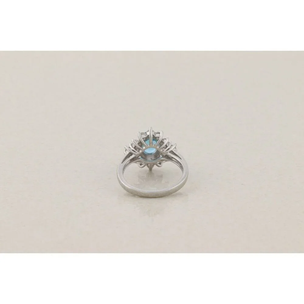 Sterling Silver Natural Blue Topaz and White Topaz Ring Ballerina Ring Size 7 - Picture 7 of 8